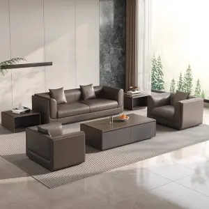Simple Office Sofa the Best Price PU Leather Sofa with Coffee Table Set Office Room Furniture Synthetic Leather Modular Modern