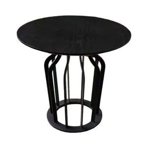 Modern Round Negotiation Table Black Office Use Multi-layer Solid Wood Top