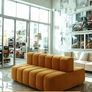 Custom Double-Sided Back-to-Back Modern Sectional Fabric Booth Sofa High-Density Sponge for Commercial Spaces-Durable Office