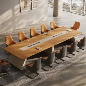 Modern Wood Adjustable Height Conference Desk Set for Office Use with Boardroom and Meeting Tables and Chairs