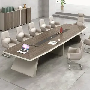 Modern Wood Adjustable Height Conference Desk Set for Office Use with Chairs