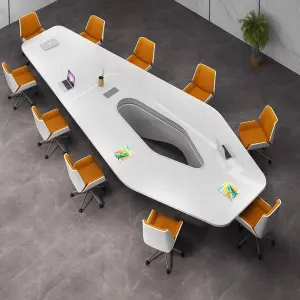 Modern Luxury White Rectangular Wooden Conference Table Set with Creative MDF Meeting Chairs for Home Office & School Use