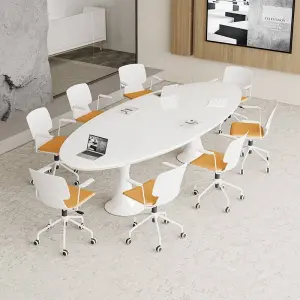 Modern Nordic Style Office Furniture Set White Painted Oval Conference Table Chairs for School Made of Metal Wood Simple Elegant