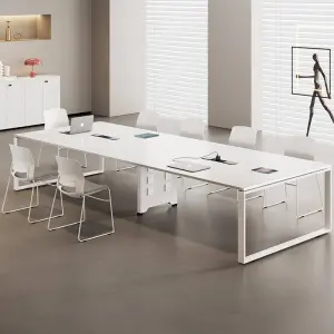 White Panel MDF Conference Table Long Rectangular Modern Multi-functional Adjustable Height Office Desk for Negotiation Training