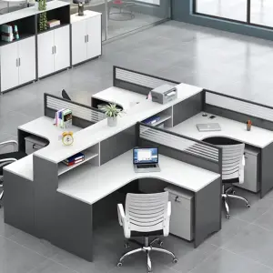 Modern Wooden Panel Modular Office Desk and Chair Combination L-shaped Workstation with Storage Cabinet