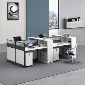 New Modern Design Commercial Furniture Modular Computer Workstation Wooden Panel 4 People Office Staff Desk