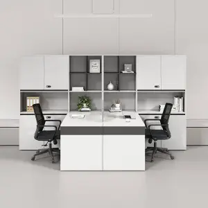 New Modern Wooden Office Desk and Chair Combination Computer Desk L-shaped Workstation with Storage Cabinet