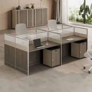 Simple Modern Office Staff Desk Chair Combination Four-Six People Workstation Screen Card Space Wood Panel Style for Villa Use
