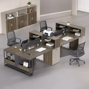 Modern Luxury Wooden Office Furniture Modular Free Combination 4 Seats Staff Table Cubicle Workstation Panel Light Office Villa