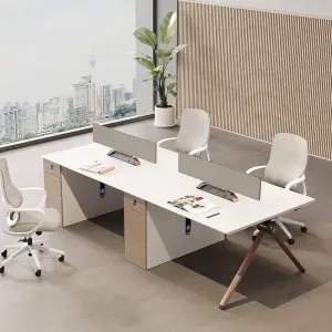 Modern Luxury Wooden Multi-functional Commercial Office Desks 4 Seats Modular Workstation Free Combination Panel Partition Villa