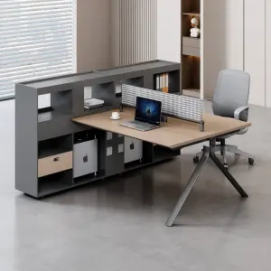 Modern Modular L-shaped Wooden Office Workstation, Office Desk & Table, Durable Commercial Furniture with Storage Solutions