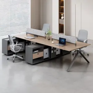 Modern Modular L-shaped Wooden Office Workstation, Office Desk & Table, Durable Commercial Furniture with Storage Solutions