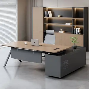 Modern Modular L-shaped Wooden Manager Office Workstation, Office Desk & Table, Durable Commercial Furniture with Storage