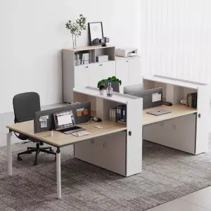 Modern Modular Wooden Office Workstation Partition for 4-6 People Durable Commercial Furniture with Storage Solutions