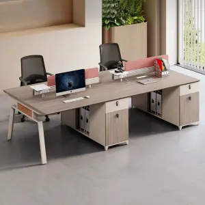 Modern Modular Wooden Panel Office Workstation Partition for 4-6 People Durable Commercial Furniture with Storage Solutions