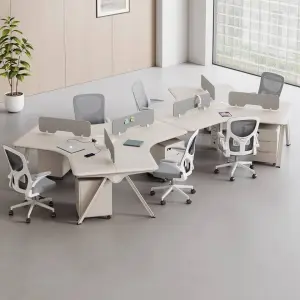 Creative 3-Person Corner Wooden Staff Office Workstation Desk Modular Modern Office Furniture Lacquered Finish Built-in Socket