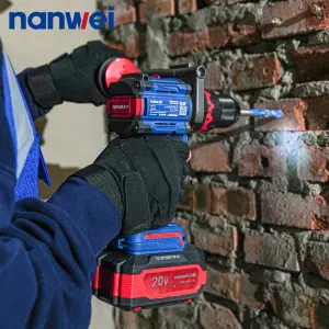 NANWEI 20V Electric Drill Cordless High Performance 1750 Rpm 160Nm Torque Drilling Capacity Wood 120mm Brushless Impact Drill