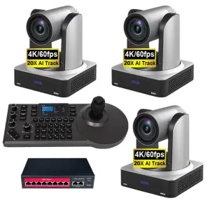 4K60fps PTZ Camera System Bundle with AI Human Tracking 20x Optical Zoom PoE NDI HX2 SDI Over IP for Live Streaming Broadcast