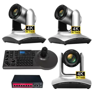 4K PTZ Video Conference System Bundle = 3 Cameras +1 Joystick Controller 20x Zoom NDI for Large Room Live Streaming Classrooms