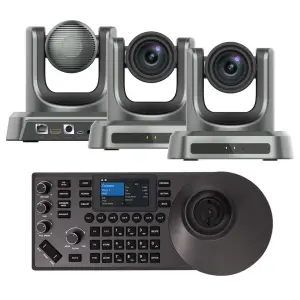 4K PTZ Conference Camera Group Broadcast Bundle 3 Pcs with 20X AI Tracking and POE Switch Video Conference System