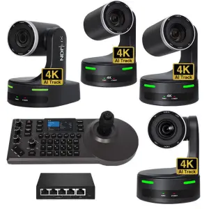 Camera PTZ Broadcast System 4K 30fps 20X Optical Zoom Cameras & 4D Joystick Controller for Studio Live Production Large Venues