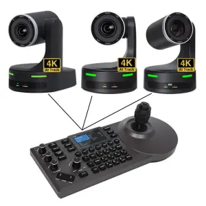 Video Conference System Camera Bundle Kit=3pcs 4K 20X SDI Live Stream AI Tracking Video PTZ Cameras+1pcs 4D Joystick Controller