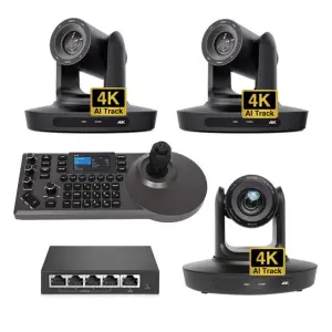 Conference Broadcast Camera Bundle = 3 Pcs 4K 20X PTZ Conference Camera hd Mi Lan Usb Poe AI Track+ RS422 RS232 RJ45 Controller