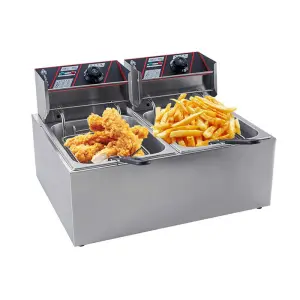 Commercial Electric Double Tank 18L Stainless Steel Chicken Fryer with Adjustable Temperature Control