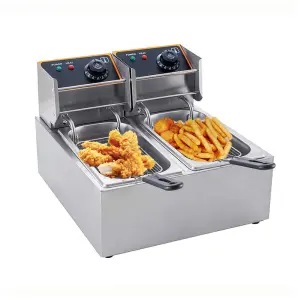 Auto Lift French Fries 4 Quarts+4 Quarts Electric Double Tank Oil Broasted Chicken Fryer