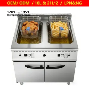 Dual Baskets 18L LPG Deep Fryer 36L Gas Frying Fried Machine 120 - 200° Stainless Steel Oil Frying Chicken Hot Dog Fries