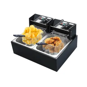 French Double Tank Potatoes Fish Potato Chips Benchtop Commercial Deep Fryer Electric With 2 Split Tank