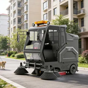 CleanHorse M9 New Self-Propelled 48V Battery Operated Full Enclosed Ride-On Industrial Floor Sweeper Machine with Four 500W Fans