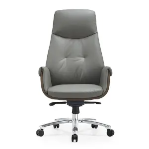 Manufacturer boss Aluminum Base Ergonomic Button Tufting Leather Boxed Edge Seat Cushion Upholstery Executive Office Chair