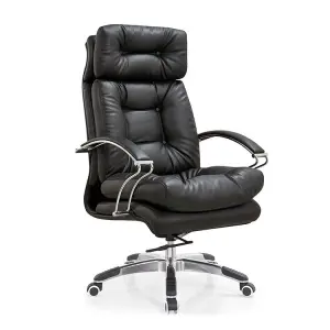 Foshan Factory Direct Best Price Executive Leather Swivel Chair Ergonomic Office Chrome Chair With Wheels Black PU Material