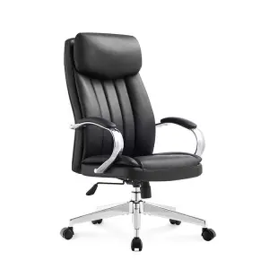 Factory Direct Sale High Back Executive Swivel Office Chair Chrome Metal Armrest With PU Padded Armpad Leather Chair