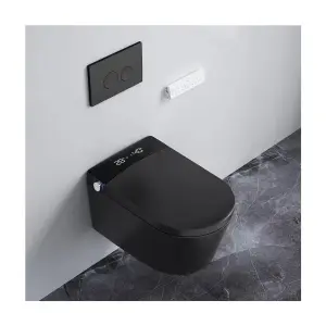 Matt Black Color Wall Mounted Washroom Automatic Toilet Bowl Bathroom Hanging Ceramic Intelligent Ceramic Smart Toilet Commode