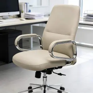 Premium-Grade Professional Luxury Elegant Executive Comfortable Lifting Adjustable Plush Seat White Cowhide Leather Office Chair