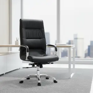Modern Design Ergonomic Executive Office Chair Leather Adjustable Height Mesh Backrest Adjustable Armrest Fixed Headrest Swivel
