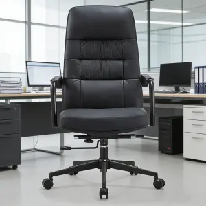 Business Lifting Adjustable Swivel Function Lumbar Supportive Top-Quality Cowhide Leather Office Chair for Long-sitting Comfort