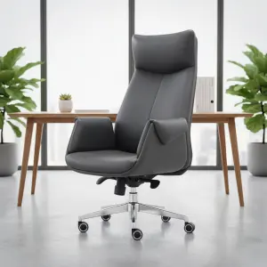 Heavy Duty PU Leather Executive Office Chair with Extra Wide Seat, Durable Metal Base Swivel Manager Chair