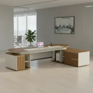Executive Desk Cabinet Storage Shelves Modern Rust/Scratch Resistant PVC Office Furniture for Home Business Use