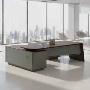 Executive Office Desk PVC Frame Contemporary Modern Design Rust Scratch Resistant Box Drawer Storage Office Office Building