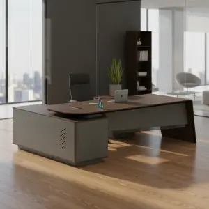 Executive Office Desk PVC Frame Minimalist Contemporary Modern Rust Scratch Resistant Box Drawer Storage 3-Year Warranty