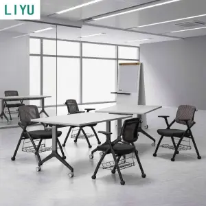 LIYU High-Density Mesh Folding Training Chair with Writing Tablet and Storage Basket Mobile Nesting Chair for School Lecture