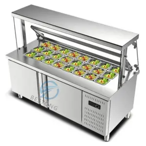 Single-Temperature Salad Pizza Prep Table Fridge Counter Salad Bar Refrigeration Equipment with Air Cooling Discount Sale