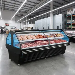 Custom OEM Double Sided Double Layer Meat Refrigerated Island Cabinet Glass Refrigerator Display Cooler Counter For Meat