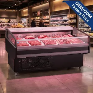 Commercial Fresh Meat Island Counter Open Type Air Cooling Deli Display Case -2~5°C Meat Display Fridge for Supermarket