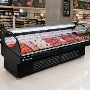 OEM Factory Direct R290 Eco-Friendly Open Type Meat Showcase Air-Cooling Supermarket Island Display Counter Chiller For Meat