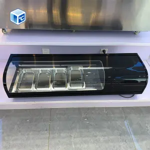 CE CB ETL Sushi Display Fridge Curved Front Countertop Sushi Showcase Black White Sushi Display Refrigerator With LED Light