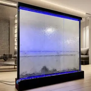 2m wide by 2.05m height Custom Made Indoor Glass Waterfall Fountain Free Standing WaterFall Wall Panel